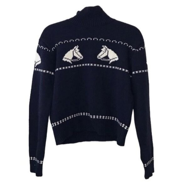 AlexaChung Blue Horse Intarsia 100% Wool Turtleneck Sweater Medium - Picture 2 of 8